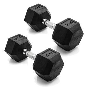 CAP Rubber Coated Dumbbell Weights, Free Weights for Home Gym Strength Training, Anti-Roll Hex Dumbbells with Black, Chrome & Comfort Grip Handles, Pairs & Sets, 35 lb