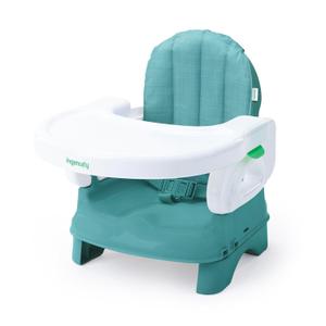 Ingenuity Deluxe Comfort Booster Seat for Kitchen Chair, Compact Fold, Portable, Lightweight, Toddler Booster Seat for Dining Table, from 6 Months to 3 Years  Teal (Aqua/ Grey)