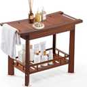 21" Teak Shower Bench for Inside  Luxury Spa-Style Comfort, FSC Certified Durable Teak Wood, Water-Resistant, Ergonomic Seat, Anti-Skid Stability and Enclosed Storage Shelf, 350 lbs Capacity