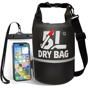 Waterproof Dry Bag for Women and Men,5L Roll Top Lightweight Storage Bag Reflective Backpack with Waterproof Phone Pouch Suitable for Travel Swimming Boating Kayaking Paddle Accessories