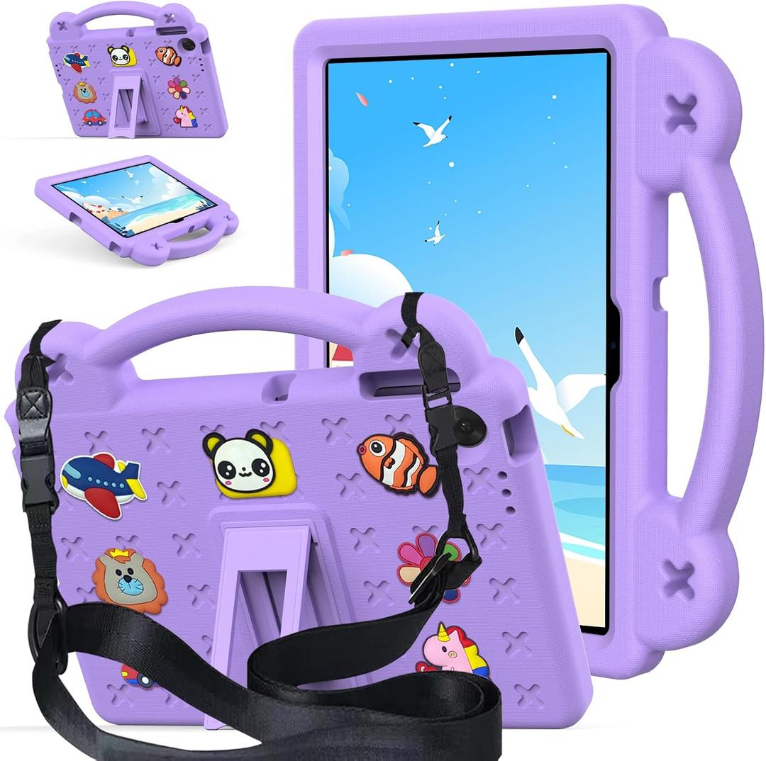 AKABEILA Compatible with Lenovo tab TB-311/WIFI 10.1 (2025) Tablet Case, Kids Friendly Universal Lightweight Shockproof Protective Case with Shoulder Strap & Stand Handle Light Purple