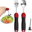 Adaptive Utensils Weighted Spoon Fork Set for Hand Tremors & Parkinson's Non-Slip Arthritis Aids for Elderly, Disabled Adults | Weak Hand Grip, Handicapped, Travel Eating Utensils