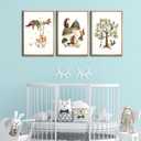 3Pcs Woodland Safari Animals Nursery Canvas Wall Art Baby Jungle Small Animal Wall Decor Pictures Tree Bear Rabbit Fox Hedgehog Kids Posters Prints for Classroom Children Bedroom Decoration Unframed