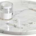 Marble Tray, White Bathroom Countertop, Decorative Serving Tray for Kitchen Counter and Coffee Table, Round Vanity Trays for Skincare and Perfume, Italian Statuario Natural Marble, 11.8
