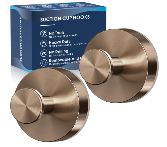 MOTAIPEAK Suction Cup Hooks for Shower,2Pcs Shower Towel Suction Hooks,No Drill Towel Hooks for Bathroom Wall,Kitchen,Glass,Mirror,Tile to Hang Towels,Robes,LoofahChampagne Bronze