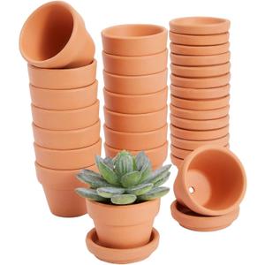 Juvale Miniature Clay Pots with Saucers & Drainage Holes - 1.9 x 2 x 1.7 inches - 16-Pack Rustic Terracotta Succulent Planters - Tiny Terracotta Pots with Tray for Garden Decor