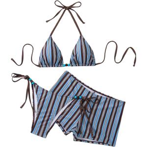SHENHE Women's 3 Piece Swimsuits Y2k Striped Triangle String Bikini Set with Cover Up Shorts, XS