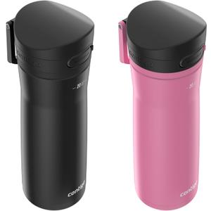Contigo Jackson Chill 2.0 Water Bottle with Autopop Lid, 20oz, 2-Pack, Pink and Black (Pansy; Licorice)