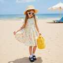 Little Bitty Girls Floral Dress Boho Ruffle Sleeveless Dresses Pleated Casual Swing Beach Sundress for Kids 2-7 Years (3-4T)