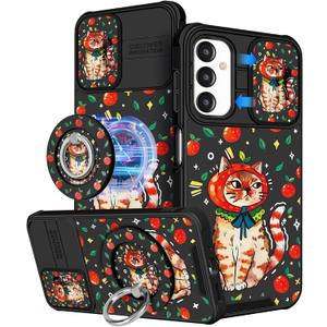 Buleens for Samsung Galaxy A16 5G Phone Case - with Ring Stand & Camera Cover Aesthetic Cute Designed for Women Girls Teens Girly Kawaii Cat Unique for Samsung A16 5G Cases Compatible with Magsafe