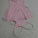 Sexy Split Side Floral Lace Trim Full Slip Night Gown Babydoll Lingerie Dress with Thong 2 piece, Medium, Pink