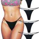 Cotton G String Thongs for Women T Back Gstring Underwear Seamless Panties Tangas Sexy 4 Pack Set (Black), S
