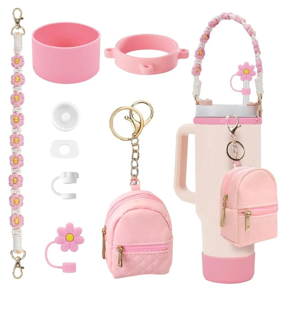 GODLIY 7 PCS Cup Accessories Set Including Water Bottle Handle Strap Silicone Boot,Coin Purse,Silicone Cup Boot, Silicone Straw Cover for Stanley Cup 30oz & 40oz Tumbler