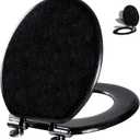 Angol Shiold Glitter Toilet Seat Molded Wood Round Toilet Seat with Quietly Close and Quick Release Hinges, Easy to Install also Easy to Clean (Round 16.5'', Black)