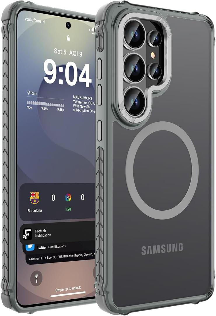 DEERLAMN Strong Magnetic Case for Samsung Galaxy S26 Ultra 6.9-Inch,[Compatible with Magsafe][Military Grade Drop Protection] Translucent Matte Shockproof Protective Phone Cover, Frosted Grey