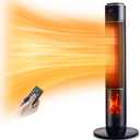 Portable Electric Space Heater for Large Room 37" Ceramic Tower Space Heater with 3D Flame for Room Heating,Oscillating,Remote Control,Tipover &overheating protection for Indoor Use(Black-I)
