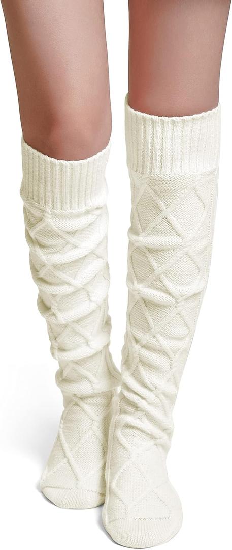 Pcavin Thigh High Socks for Women Cable Knit Over the Knee Boot Socks, Long Warm Leg Warmers Winter