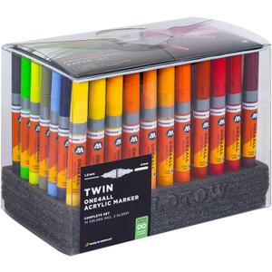 MOLOTOW 74-Color One4All 1.5 & 4mm Twin-Tip Acrylic Pump Marker Complete Set, 74 Markers, 1 Set