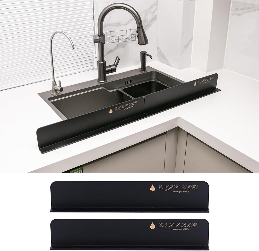Acrylic Sink Splashbacks - Water Splash Guard for Kitchen, Island and Bathroom Countertop Magnetic Film Attachable Sheet Splashbacks Black Acrylic (Frosted)(17.5x1.2x3.3in) (2pcs)