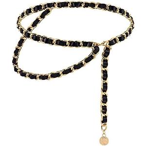 YooAi Chain Belts Leather Waist Belt for Women Layered Metal Chain Belt