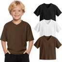 3 Pack Toddler Boys' Short Sleeve T-Shirts Summer Baby Ribbed V Neck Drop Shoulder Tops Loose Fit Casual for 18M-6Y