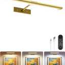 EZVALO Picture Light for Wall, 4800mAh Rechargeable Wireless with IR Remote Control, Dimmable Magnetic LED Art Display Light with 3 Color Temperatures, for Gallery, Living Room, Bedroom(Gold)