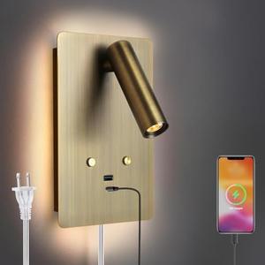 ZEROUNO Wall Mounted Reading Light,Dimmable Plug in Wall Sconce with USB A+C Ports,Touch Control Indoor LED Wall Lighting for Bedroom Bedside 3000K