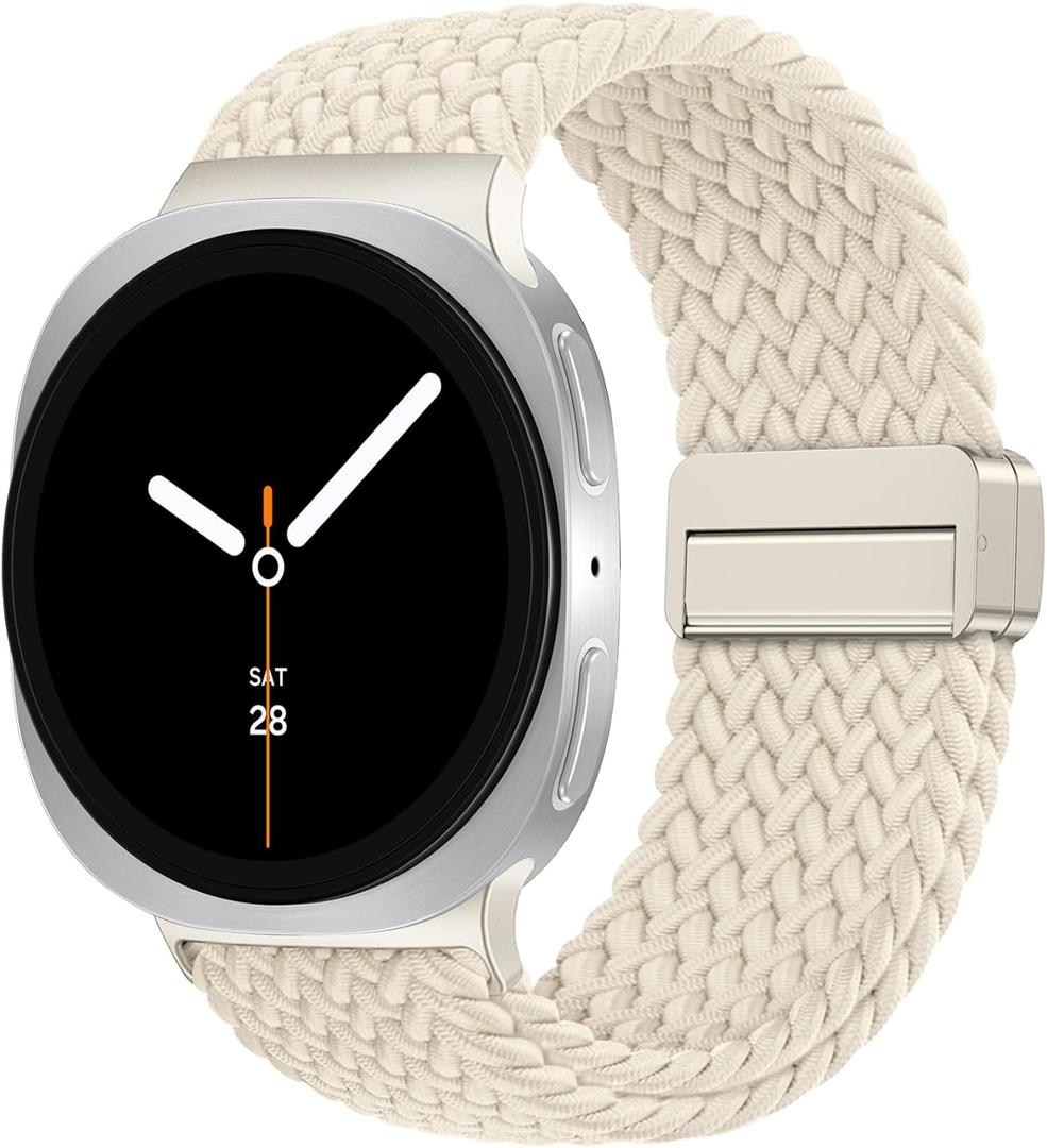 SNBLK Magnetic Braided Band Compatible with Samsung Galaxy Watch 8 Band 40mm 44mm/Watch 8 Classic 46mm (2025) Men Women, No Gap One Click Nylon Elastic Sport Strap for Samsung Galaxy Watch 8 Classic (Starlight)