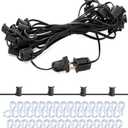 25Ft Light String Set with 25 #10 Plastic Clips, C7 Outdoor String Light Stringer, E12 Sockets 12" Spacing, Light Strand Spool for Christmas Backyard Roofline Wedding Patio Lighting Decor, Black Wire