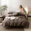 BDEAR 3 Pieces Light Chocolate Brown Duvet Cover Set Queen Size 90'' L x 90'' W, 100% Washed Cotton Duvet Cover with Zipper Closure Plus 2 Pillowcases, Oeko TEX Standard Certificated
