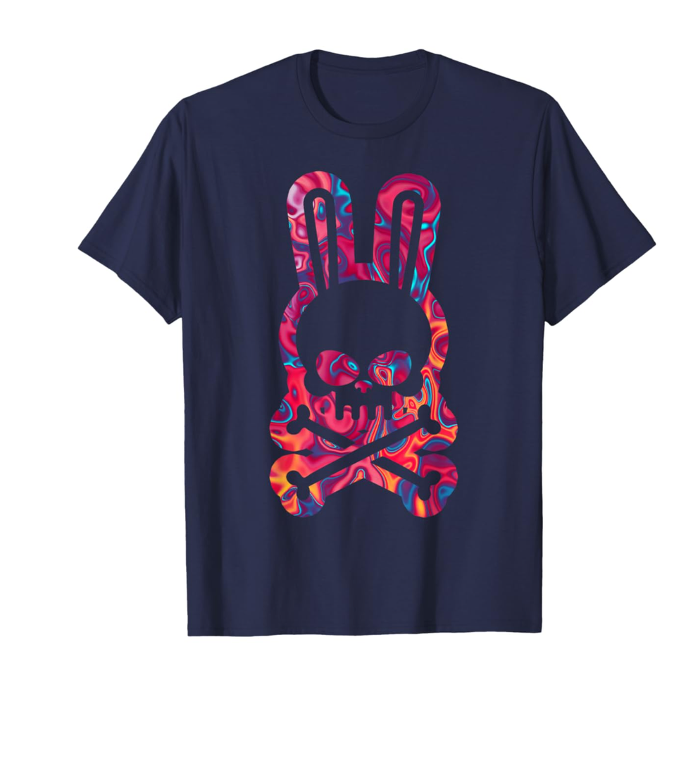 Easter Bunny Retro Tie Dye Bunny Skull Cross Bone Halloween T-Shirt , Size S