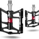ROCKBROS 4 Bearings Mountain Bike Pedals MTB Padals Platform Flat Bike Pedals Aluminum Alloy 9/16" (Black)