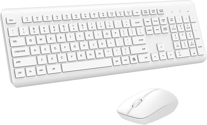 Wireless Keyboard and Mouse Combo, Full Size Silent Ergonomic Keyboard and Mouse, Long Battery Life, Optical Mouse, 2.4G LagFree Cordless Mice Keyboard for Computer, Mac, Laptop, PC, Windows(White)