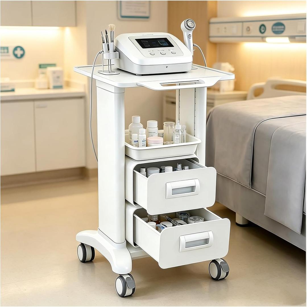 TTSUPER ABS Medical Rolling Trolley with 2 Drawers, 225-lb Capacity