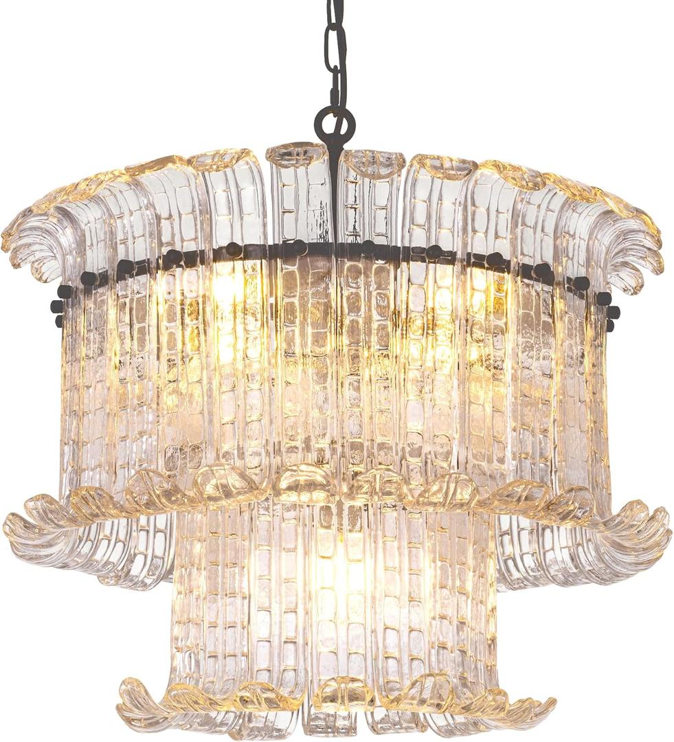 TOCHIC Modern Chandelier Black, Murano Glass Mid Century Pendant Light, 20.8 inches