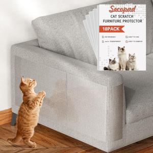 Secopad 18 PCS Large Cat Scratch Furniture Protector, Transparent Couch Protector from Cat Claws, Single-Sided Self Adhesive Anti Pet Deterrent Sofa Cover, 14IN
