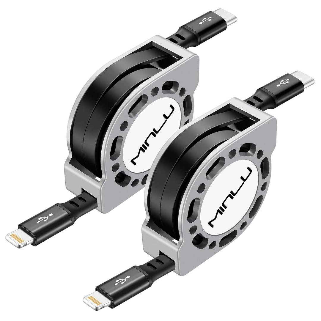 Minlu USB Type C to Lightning Cable 4Ft 2Pack, Retractable iPhone Charger Fast Charging for Retractable Car USBC iPhone Cord for iPhone14 13 12 11 Pro Max, 15 14 Plus, XS Max, SE, XR, X, 8, 7, 6S