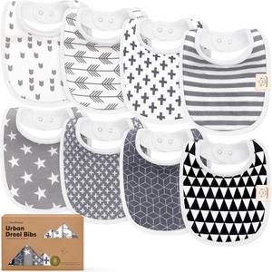 8-Pack Organic Baby Bibs for Boys, Girls - Soft Cotton Drooling and Teething Bibs for Baby Girl & Boy, Extra Absorbent, Easy to Clean & Put On for Toddler, Newborn, Infant 0-24 Months(Grayscale)