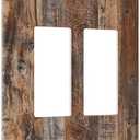 Rustic Brown Wood Grain 2 Gang Wall Plate Cover Double Rocker Light Switch Cover Decorative GFCI Receptacle Cover Electrical Switchplate for Bathroom Bedroom Decor 4.5 X 4.6 IN