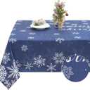 FRAMICS Christmas Tablecloth, Snowflake Table Cloth Waterproof Navy Blue Tablecloths for Dining Kitchen Winter Holiday, Spill-Proof Table Cover for New Year Party Decor, Rectangle 60x84 Inch, Blue