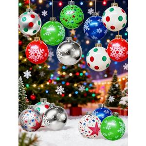 Huoety 9'' Inflatable Christmas Ornaments (15-Pack) | Large Outdoor Decor Balls for Yard, Patio & Tree | Festive Holiday Party Decorations