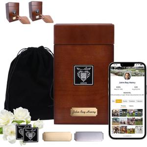 Large Urn for Human Ashes Adult Male Solid,Wooden urn with QR Memorial webpage. Quality Wooden Keepsake Box for Memorial Cremation Ash | Up to 220 lbs Cremains Capacity