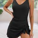 Aidonger One Piece Swim Dress Swimsuits for Women Tummy Control Swimdress Skirt Bathing Suit (Black, L)
