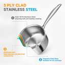 Ohtomber Stainless Steel Sauce Pan - Tri-Ply 1.5 Quarts Steamer for Cooking, Small Cooking Pot with Steamer Basket, Sauce Pan with Lid, Non Stick Saucepan, Induction Steam Pot for Vegetable, Oatmeal