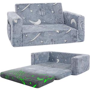 Toddler Couch,Toddler Chair, 2-in-1 Baby Seat Furniture Fold Out, Convertible Sofa to Lounger Soft Comfy Glow in The Dark Kids Sofa Bed Gifts for Kids Girl Boys,Star,Large