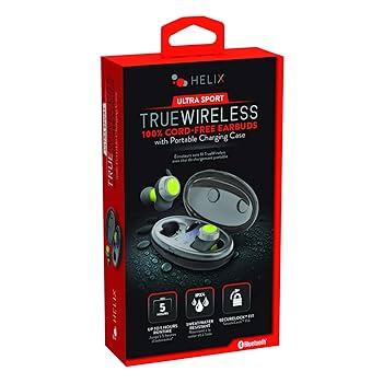 Helix True Wireless Ultra Sport Earbuds, 5.0 Bluetooth Earphones, HD Audio, SecureLock Fit, IPX4 Waterproof, Auto-Pairing, Workout, Sport (Water/Sweat Resistant)
