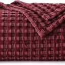 Bedsure Cooling Cotton Waffle Weave Blanket - Lightweight Breathable Blanket of Rayon Derived from Bamboo for Hot Sleepers, Luxury Throws for Bed, Couch and Sofa, Dark Red, 50x70 Inches