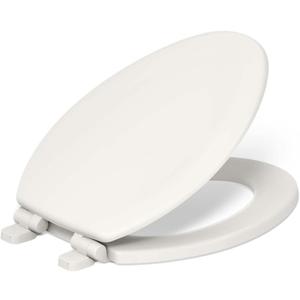 KOHLER Stonewood Quiet-Close Elongated Toilet Seat, Slow Close Design, Durable Wood, Easy Installation, Universal Fit, Biscuit, K-20466-96