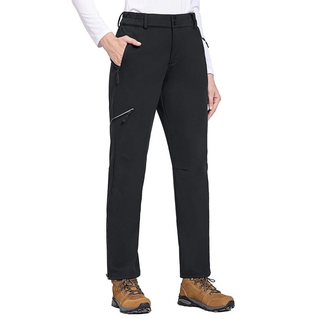 BALEAF Women's Fleece Lined Hiking Pants Winter Insulated Water-Resistant Slim Ski Pants Windproof Outdoor Shell Black, L 