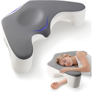 Side Sleeper Pillow for Shoulder Pain Relief, Memory Foam Pillow with Arm Hole & Neck Support Design, Ergonomic Back Sleeping Cervical Pillows with Washable Cooling Pillows Case (Grey)
